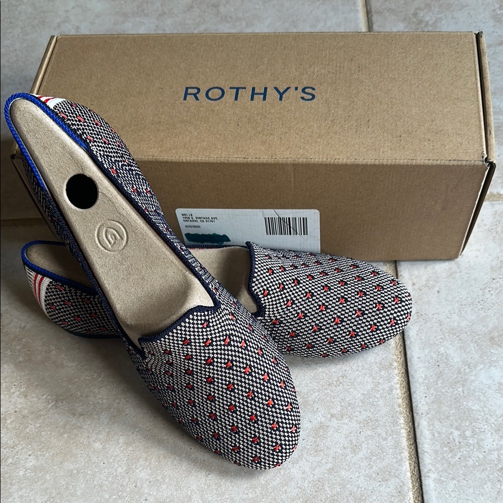 Rothy's Blue and Red Flats Sleek and Comfortable